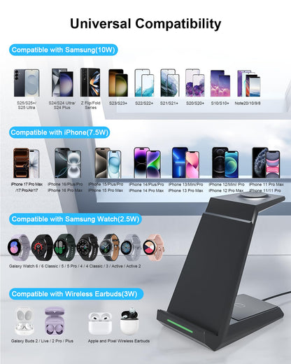 Wireless Charger for Samsung - NANAMI 3 in 1 Charging Station for Multiple Devices, Fast Charger Stand for Galaxy S25 S24 S23 Ultra S22 S21 Z Flip Fold 4,Galaxy Watch 6/5/5 Pro/4/3, Galaxy Buds 2 Pro