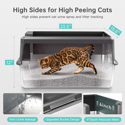 WoofiGo Enclosed Stainless Steel Cat Litter Box with Lid, XL Extra Large Litter Box for Big Cats, Metal Litter Pan High Sided, Never Absorbs Odors, Anti-Urine Leakage, Easy Cleaning, Include Scoop