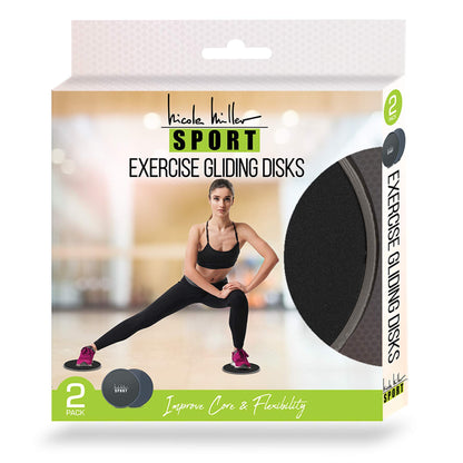 Nicole Miller Exercise Sliders for Fitness Workout [2PK], Double Sided Gilder Strength Slides Discs Work Smoothly on Any Surface for Stretch Strength Core Exercise (Black)