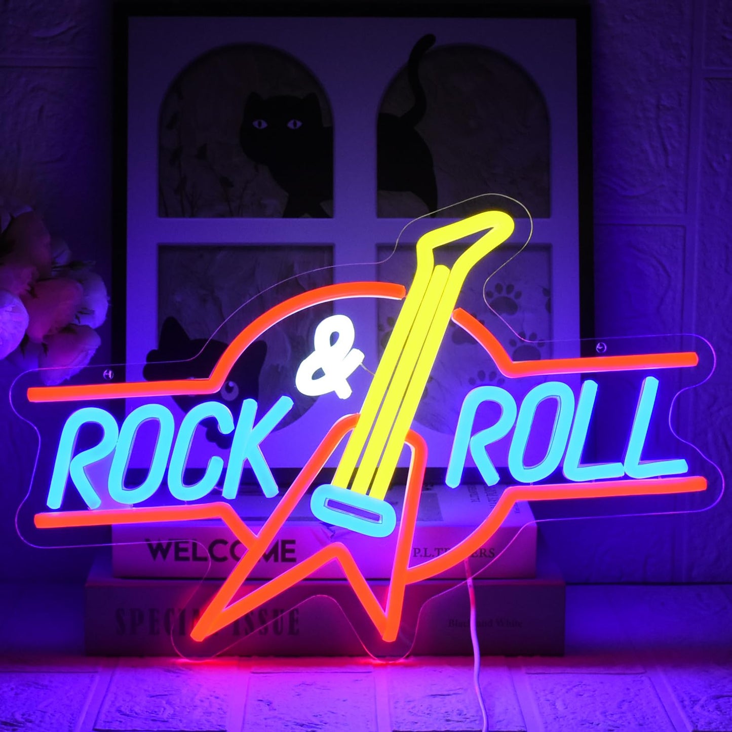 UExnkj-Y Rock Roll Neon Sign Guitar Neon Sign Led Neon Light for Wall Decor USB Powered Dimmable Music Neon Light for Bar Bedroom Music Studio Vocal Recital Concert Man Cave