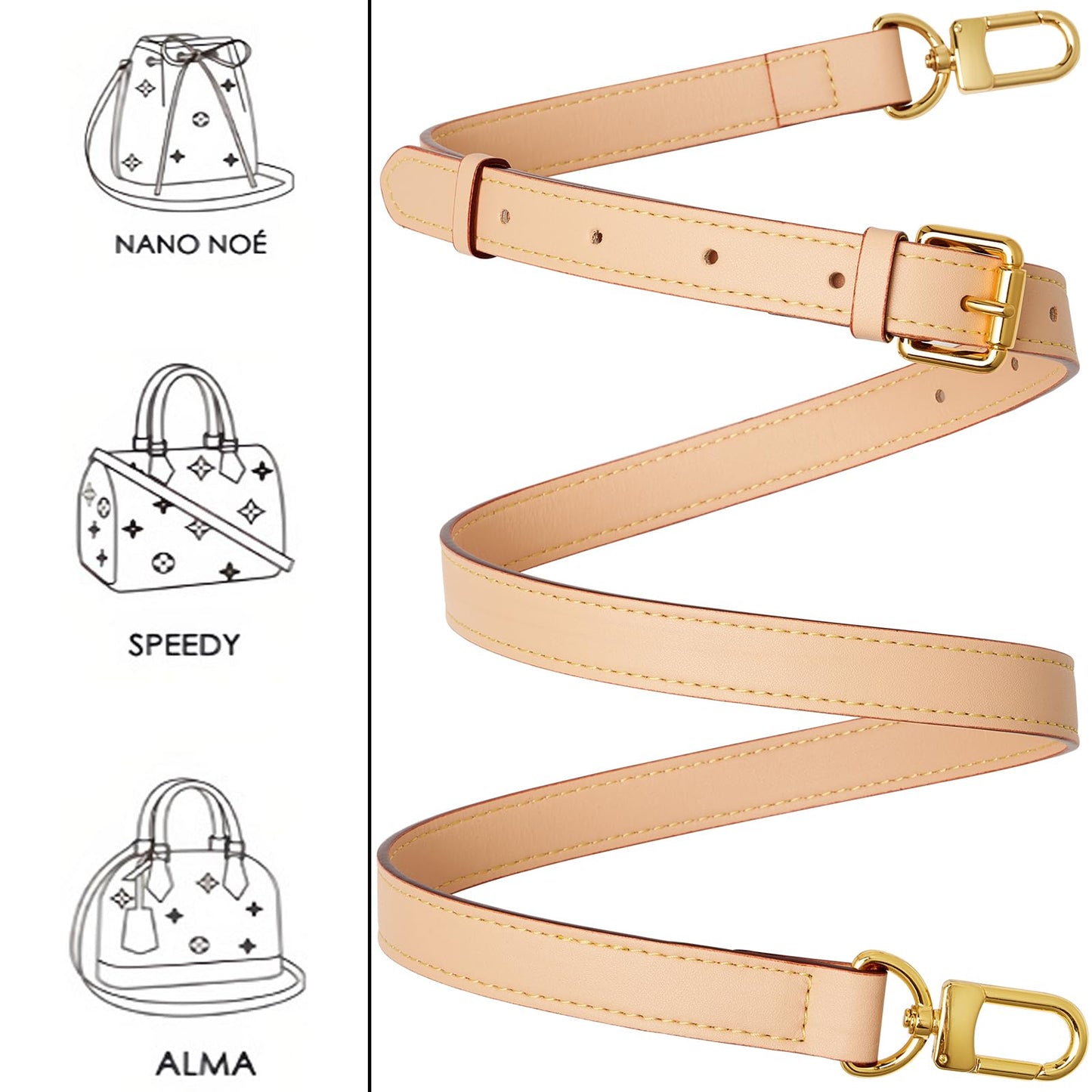 RICLVS Genuine Vachetta Leather Crossbody Strap Genuine Leather Adjustable Replacement Strap for Shoulder Bag Handbag Purse (Beige)