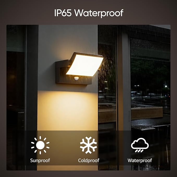 2 Pack 40W Motion Sensor Outdoor Wall Lights, 3000K Black LED Light Fixture, IP65 Waterproof Exterior Porch Light, 360 ° Adjustable Head Flood Wall Lighting for House