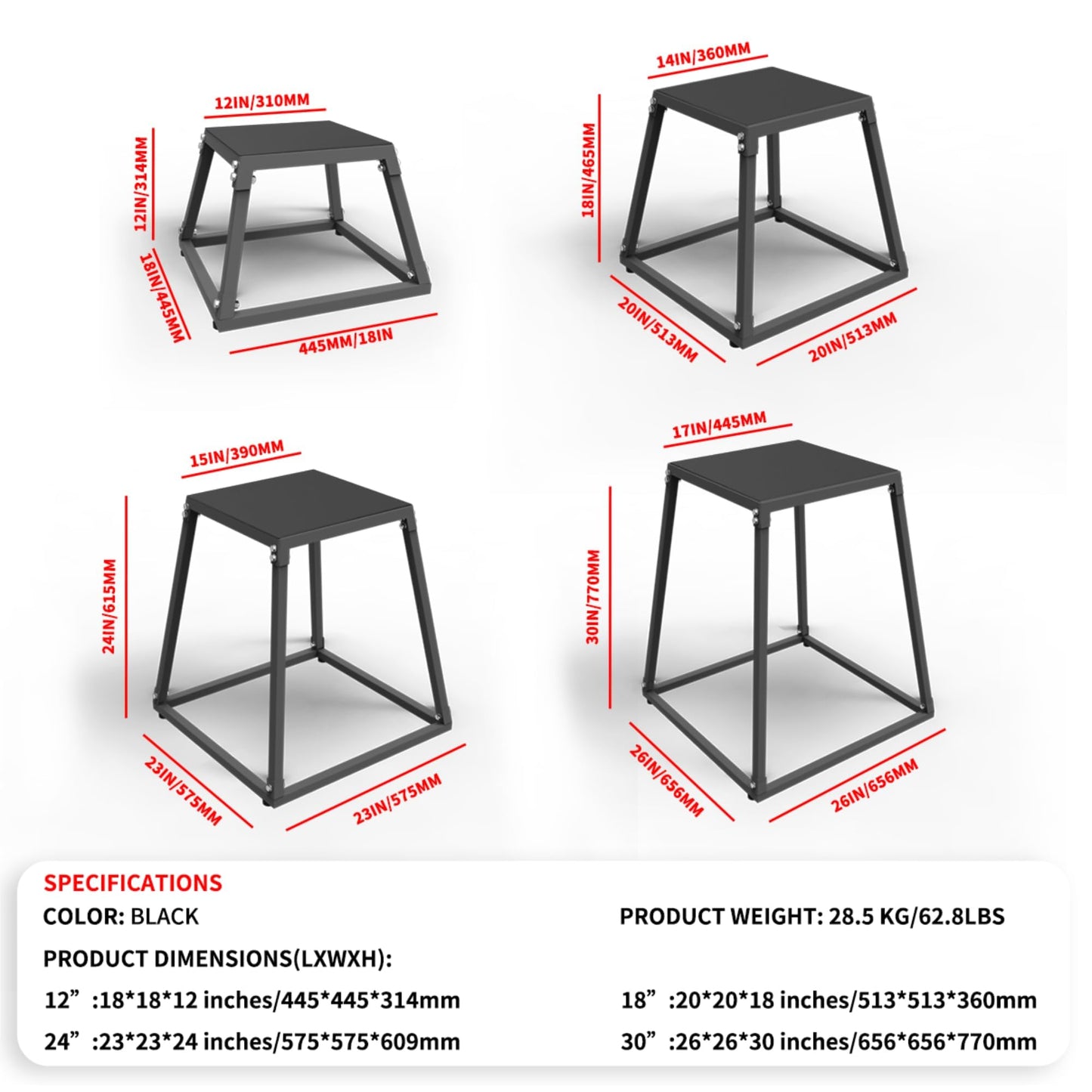 Garvee 18 Inch Steel Plyo Box for Exercise, Plyometric Jumping Box Metal Exercise Step Up Box with Anti-Slip Surface for Home Gym Training,Single and Set,Black