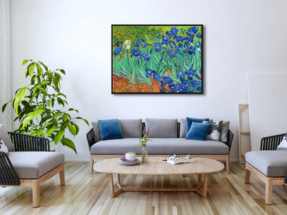 Wieco Art Irises Modern Stretched and Framed Floral Giclee Canvas Print By Van Gogh Famous Flowers Oil Paintings Reproduction Artwork Pictures on Canvas Wall Art for Bedroom Home Decorations