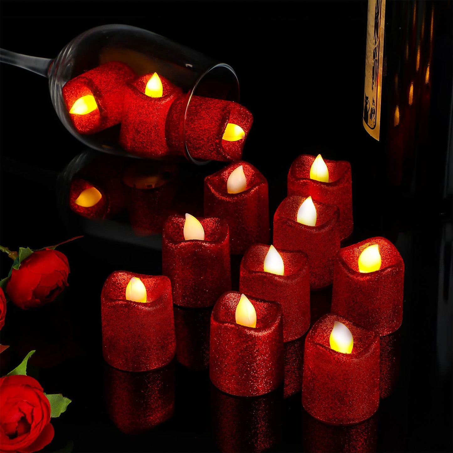 Honoson 24 Pack Red Candles Party Decoration Flameless LED Tea Light Battery Operated Candle for Halloween Christmas Valentines Day Diwali Wedding Table Decor
