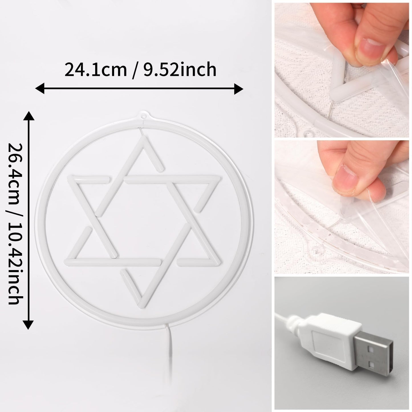 Attivolife Jewish Star Neon Sign, Star of David Hanukkah Decoration for Wall, Chanukah LED Lamp USB Power, Family Guardian Birthday Gifts for Women, Housewarming Gifts