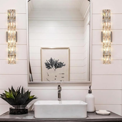 SAMTEEN Chrome Crystal Wall Sconce Contemporary 6-Light Crystal Sconces Wall Lighting Modern Nickel Wall Sconce Clear Glass Wall Light Fixture for Bathroom Living Room Bedroom Hallway