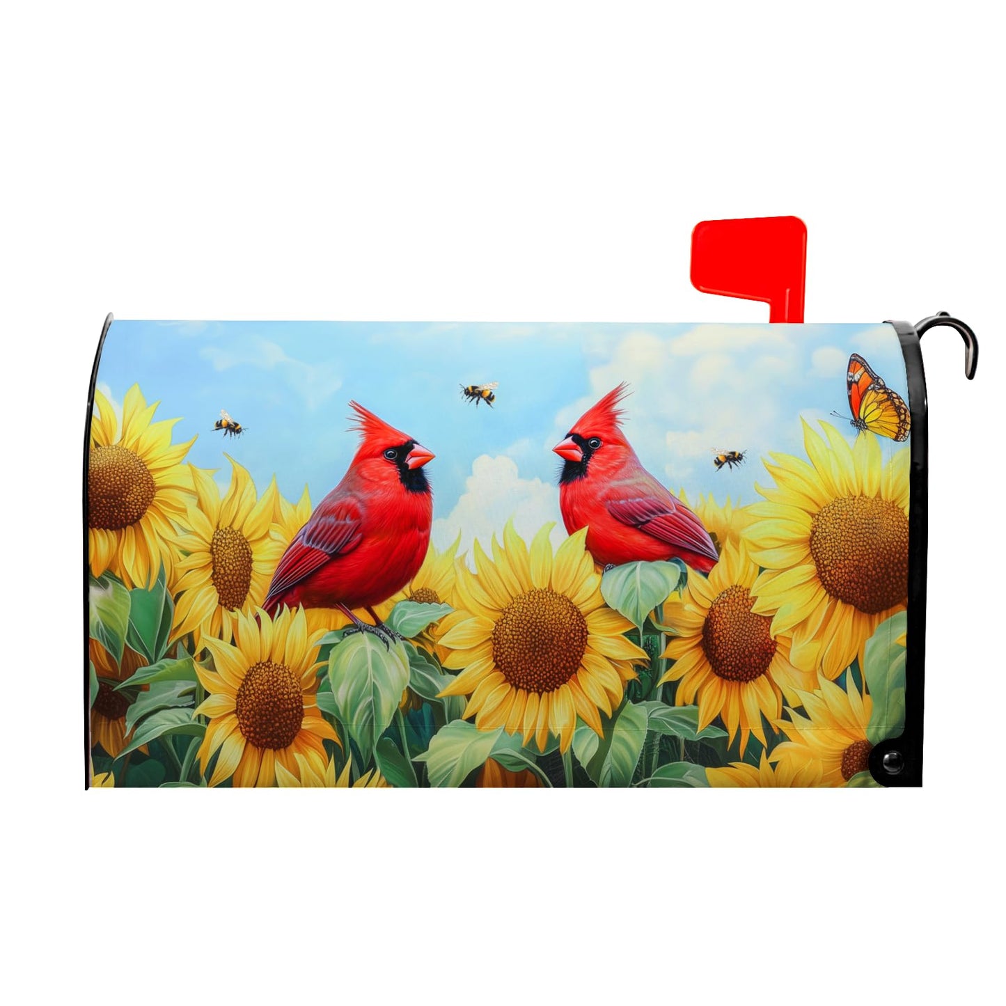 Cardinal Birds Mailbox Cover Summer Mailbox Covers Magnetic Standard Size 21x18 inch Sunflower Bee Butterfly Mail Box Covers for Outdoor Farmhouse Garden Yard Decor Red Bird