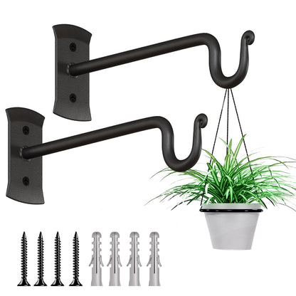 RTZEN Plant Hangers Outdoor or Indoor - Wrought Iron Metal Hanger Indoor Hook - Heavy Duty Wall Bracket Hooks for Hanging Plants Baskets Lanterns Wind Chimes - 2 Pack (Black Shepherds Hooks)