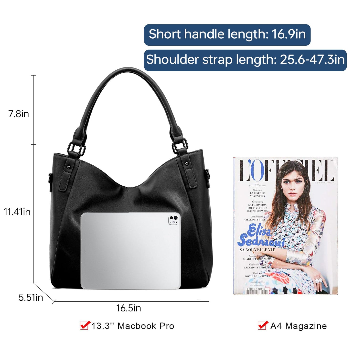 GEMIU Tote Bag for Women Slouchy Shoulder Purses Large Women's Crossbody Handbags for Womens for Travel and Work Black