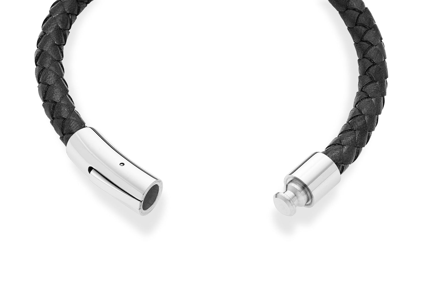 Miabella Genuine Italian Braided Leather Bracelet for Men, Stainless Steel Clasp, Made in Italy (Black, Small - 7" Length)