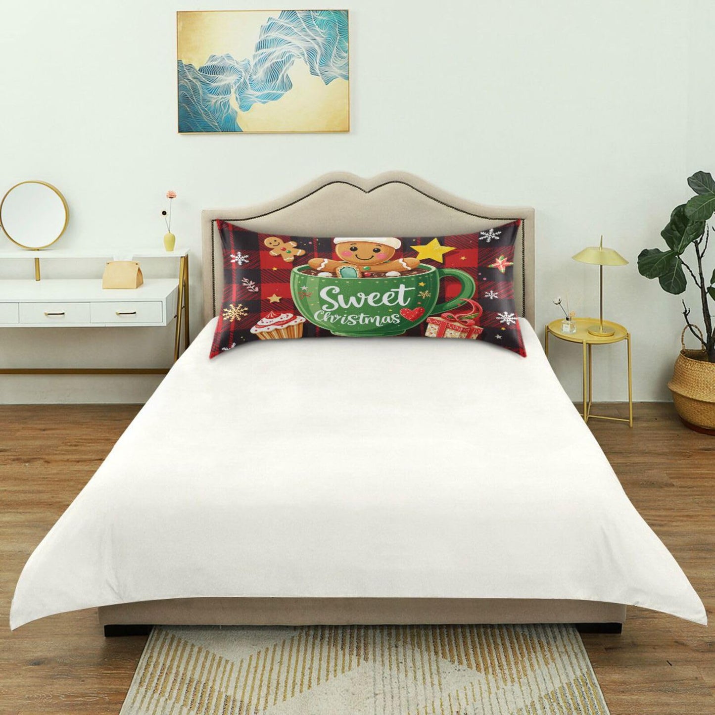 Gredecor Christmas Winter Satin Pillowcase Queen Size Sweet Gingerbread Red Black Plaid Pillow Cases Silky Pillow Cover for Home Sofa Bedroom 20x30 in