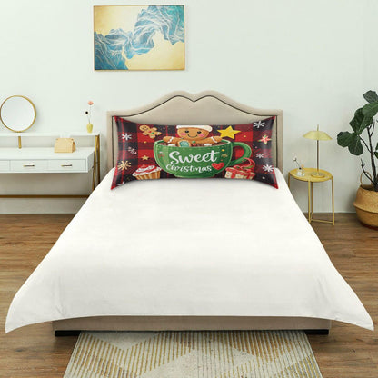 Gredecor Christmas Winter Satin Pillowcase Queen Size Sweet Gingerbread Red Black Plaid Pillow Cases Silky Pillow Cover for Home Sofa Bedroom 20x30 in