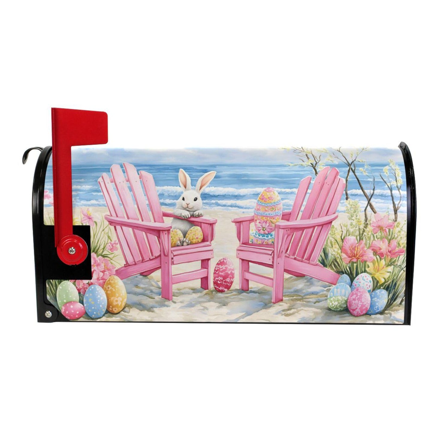 ALAZA Easter Sea Pink Chair Magnetic Mailbox Cover Easter Bunny Eggs MailWraps Garden Yard Home Decor for Outside Oversized-25.5" x20.8"