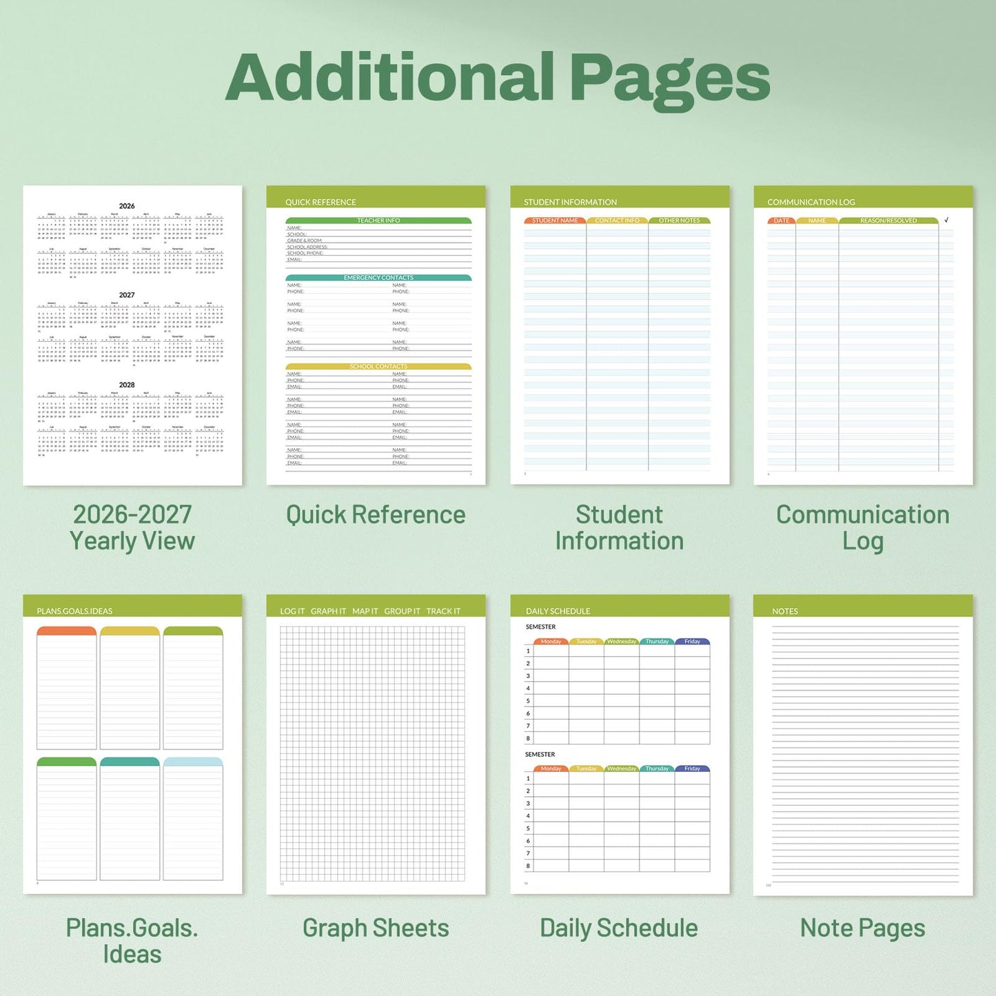 SUNEE Teacher Planner 2026-2027 Academic Year, 7 Periods Lesson Plan Book Jul 2026 - Jun 2027, 8.5"x11"Daily Weekly Monthly Organizers Horizontal Layout with Dated Calendars, Bookmark, Tabs, Palm Leaf