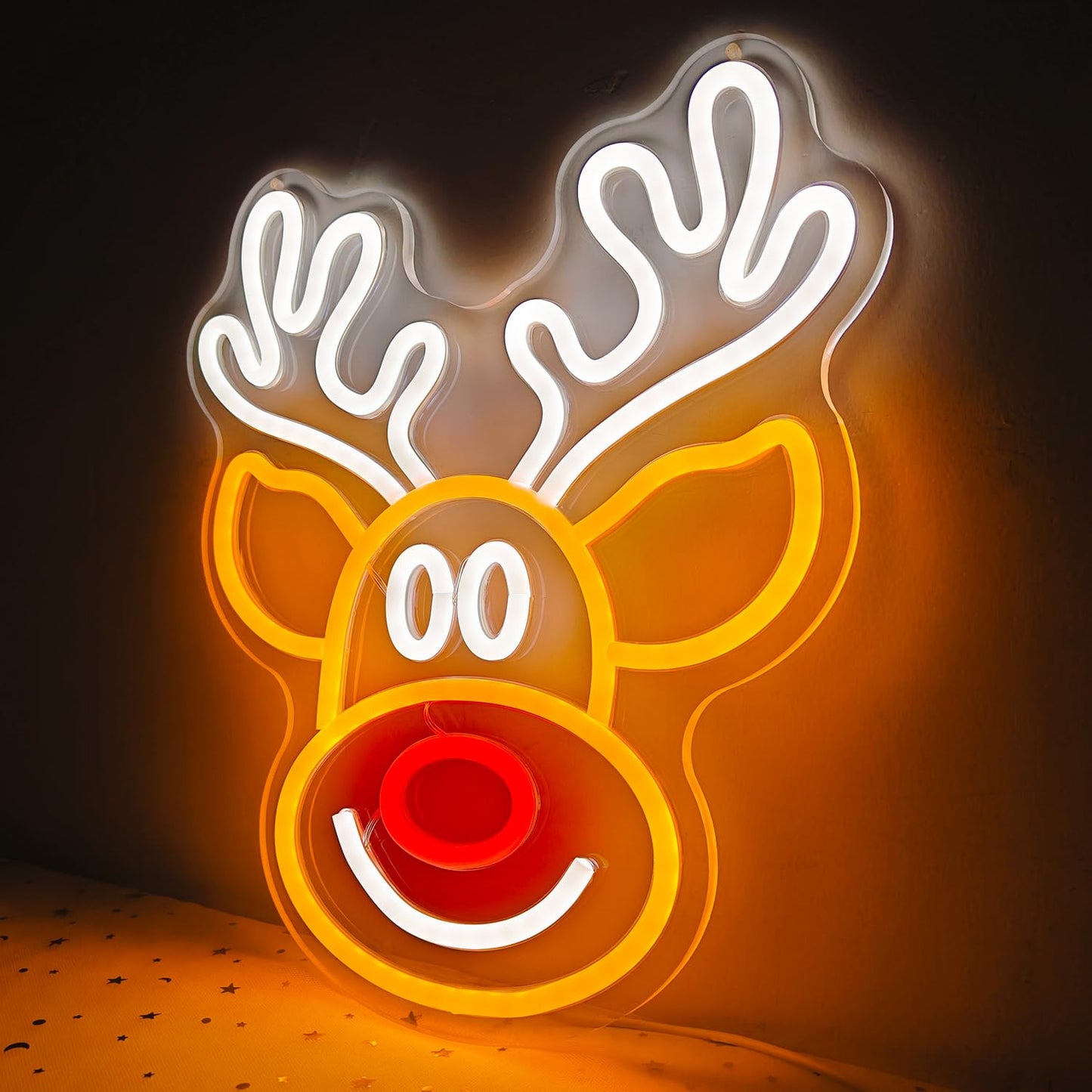 Christmas Elk Neon Sign for Wall Decor Dimmable Christmas Neon Light Deer Led Neon Night Light Up Signs for Bedroom Children Kids Gift Living Room Winter Home Party