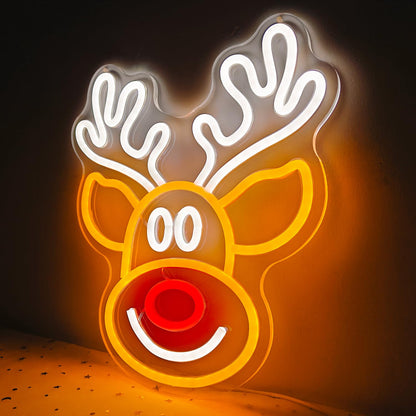 Christmas Elk Neon Sign for Wall Decor Dimmable Christmas Neon Light Deer Led Neon Night Light Up Signs for Bedroom Children Kids Gift Living Room Winter Home Party