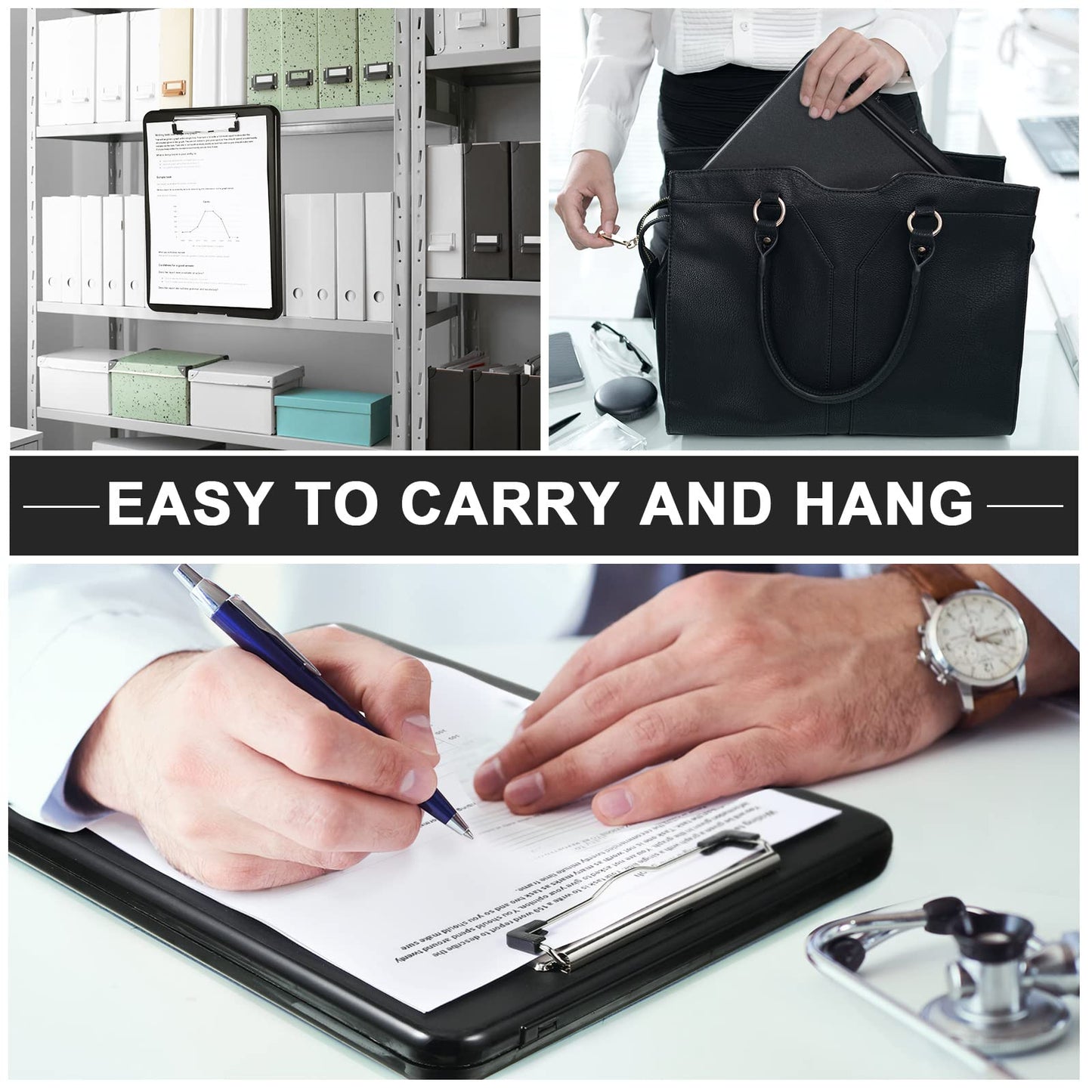 Geyee 8 Pcs Clipboard with Storage Plastic Foldable Nursing Clipboard Storage with Pen Holder 9. 5 x 13. 4 Inch Foldable Clip Board with Low Profile Clip for Student Teacher Nurse Office Supplies