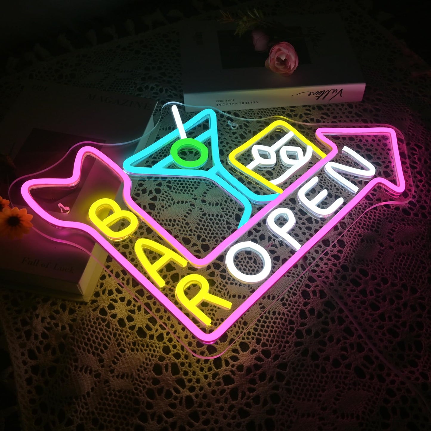 VVYXX Bar Open Neon Signs for Wall Decor Neon Open Sign Cocktail Led Light for Shop Home Bar Lounge Cafe Restaurant Club Party Salon Tavern Hotel Decor
