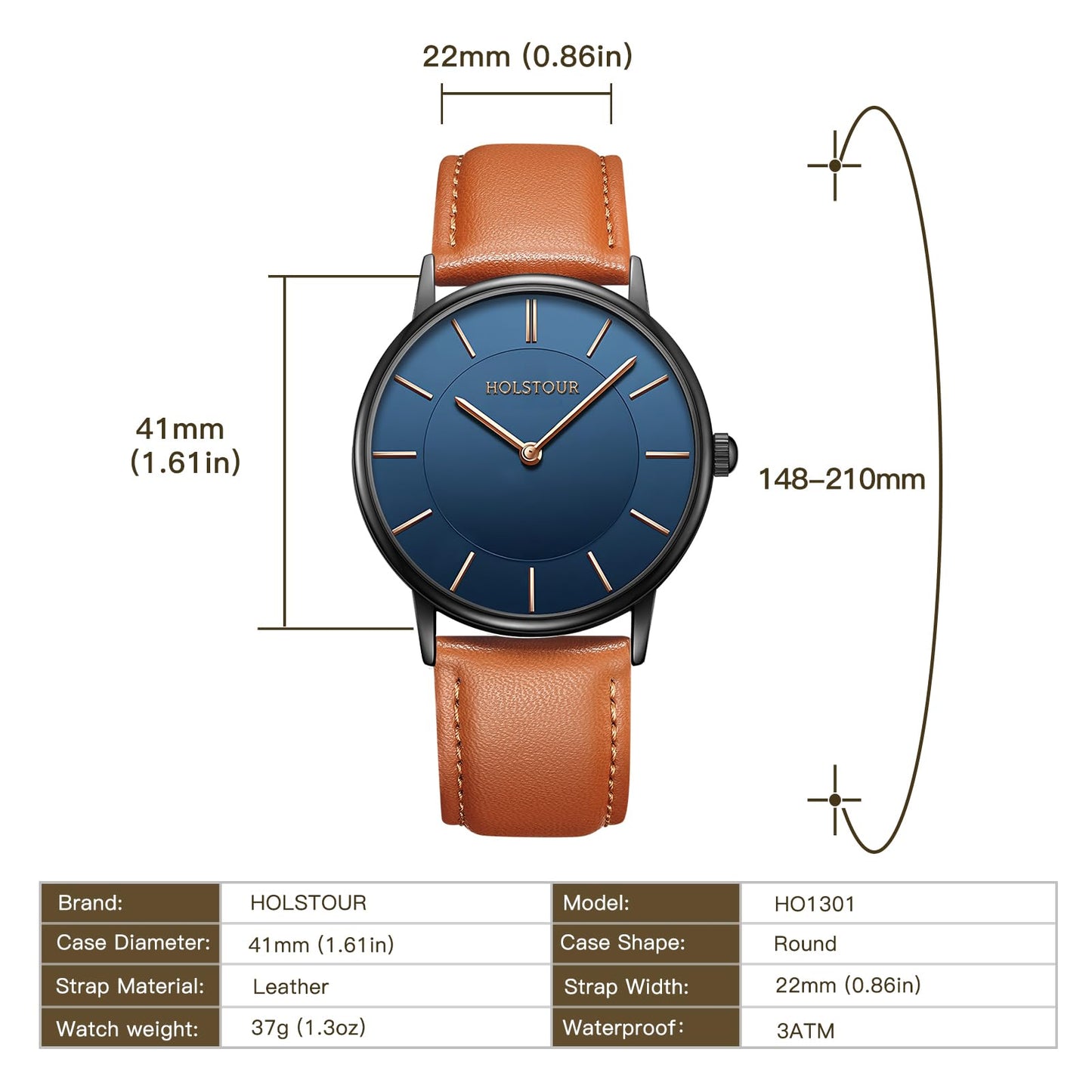 HOLSTOUR Watches for Mens Minimalist Fashion Business Wrist Watch Analog with Brown Leather Strap