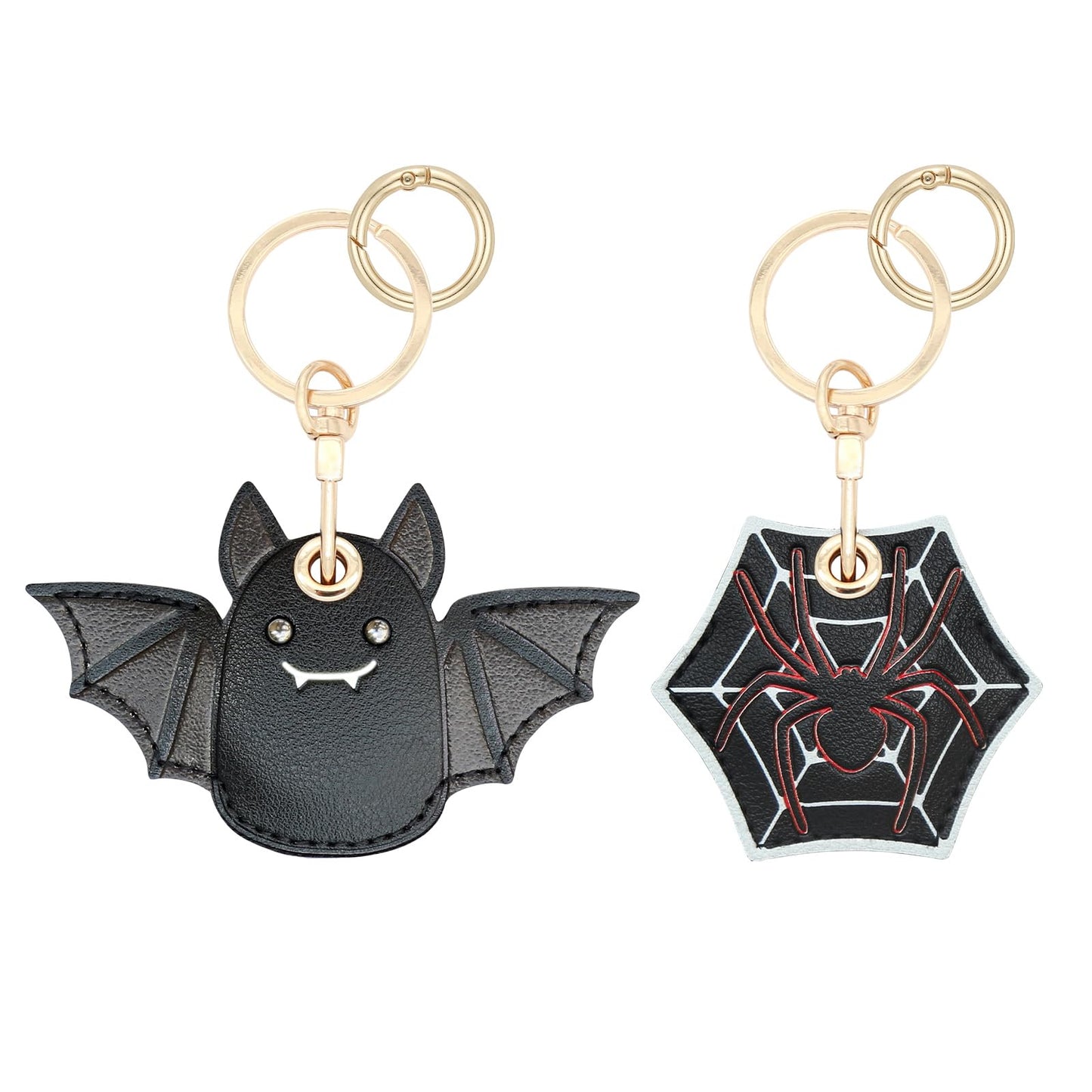XEEWEN 2 Pack Hidden Keychain Holder for Airtag 2nd & 1st - Cute Leather Key Ring Case Cover - Black Spider & Bat