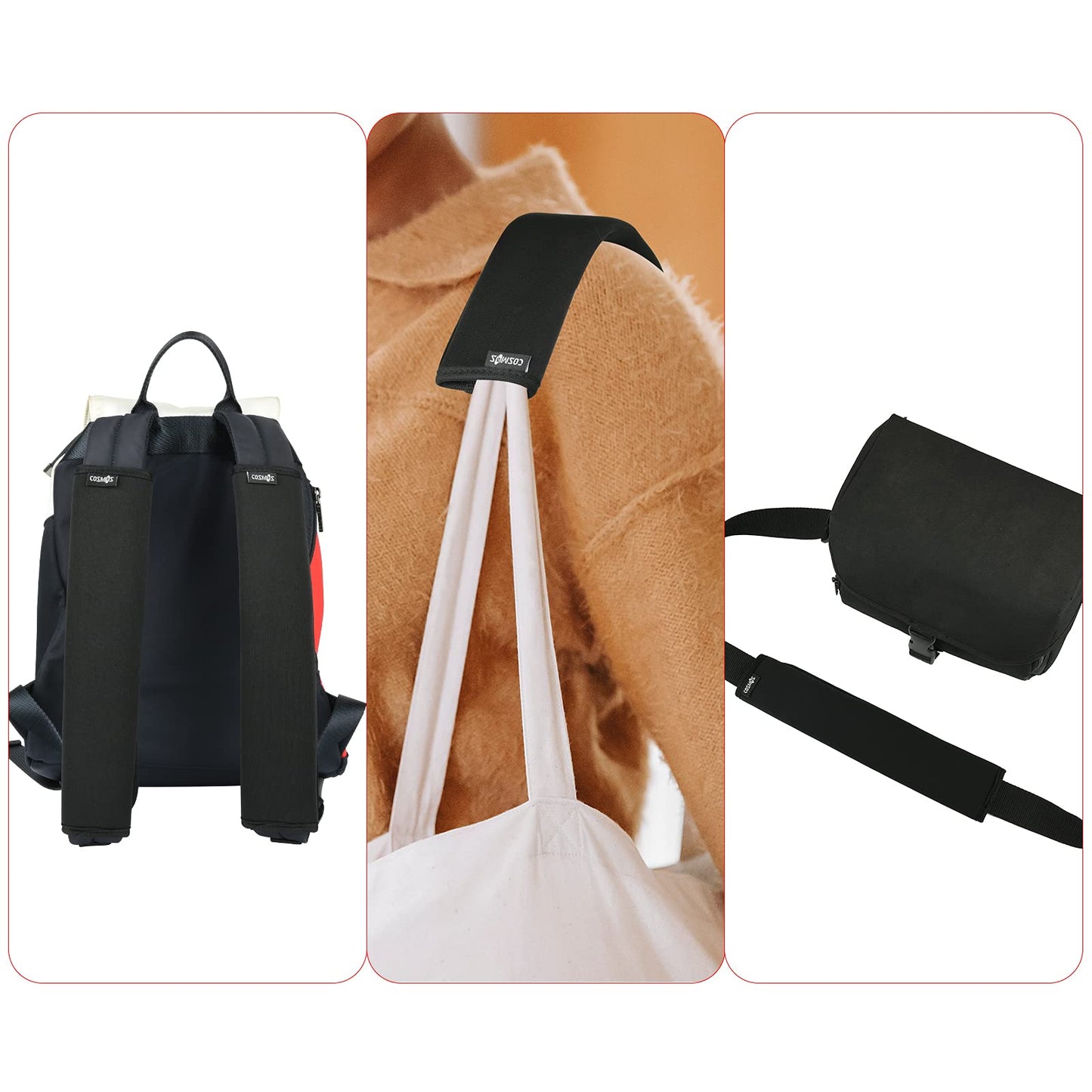Cosmos 2 Pcs Neoprene Comfort Shoulder Strap Pads for Laptop Bag, Messenger Bag, Sport Bag, Travel Bag - Black, 12 Inches Long