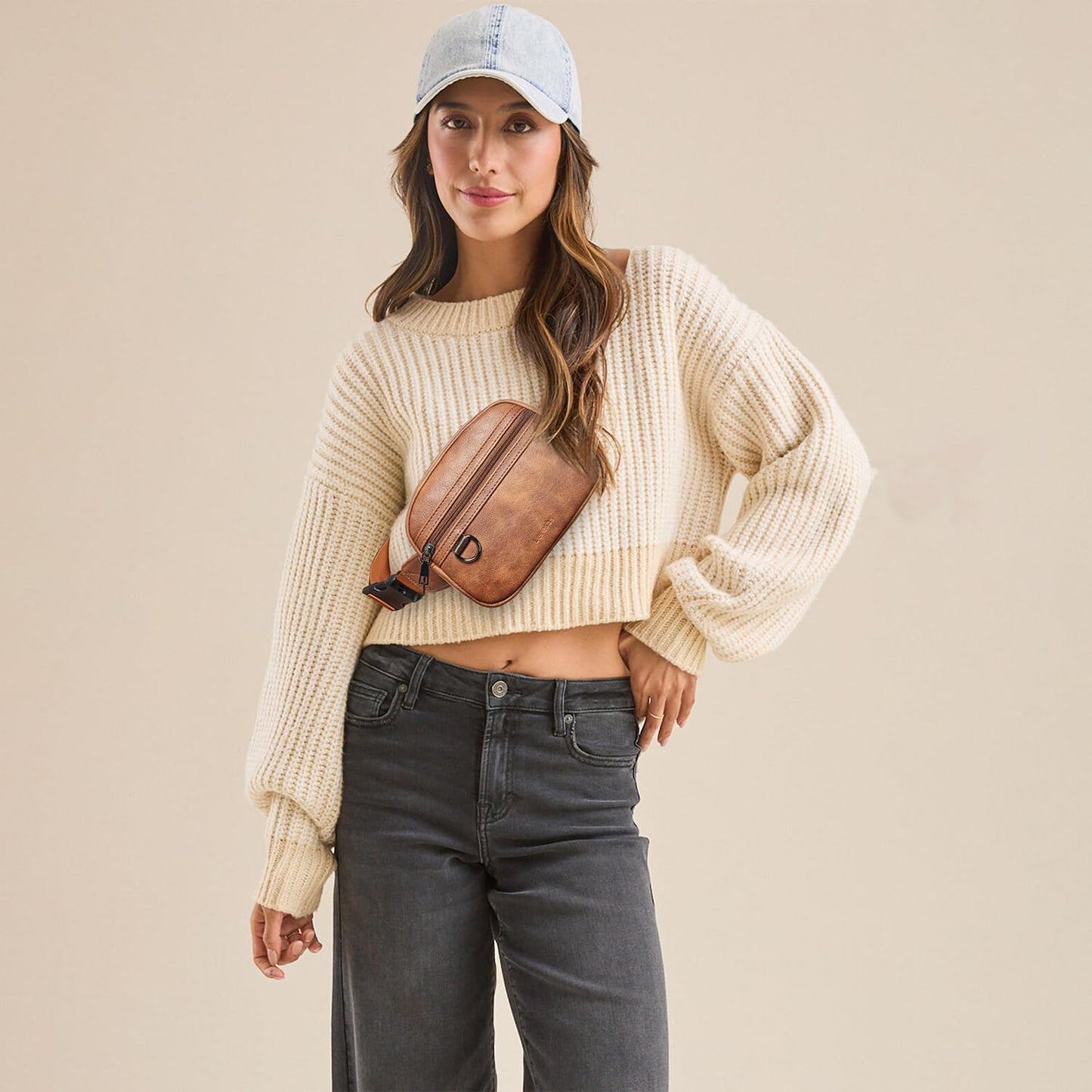 Leresas 2L Fanny Packs for Women Men Everywhere Belt Bag Vegan Leather Chic Waist Pack Crossbody Chest Bag Travel Hiking Brown