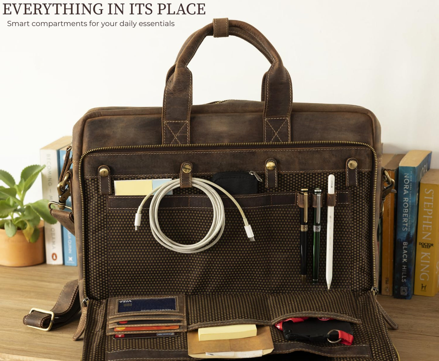 NomadCraftsCo. Brown Leather Messenger Bag for Men, Genuine Leather Briefcase, 18 Inch Work Satchel for Office, Travel, and Business Use