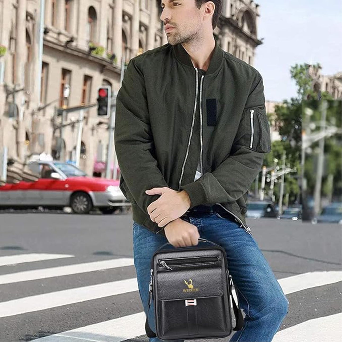 Messenger Bag for Men Crossbody Shoulder Purse Small Vintage PU Leather Satchel Pouch Side Crossover Handbag (Men Handbag for Black)
