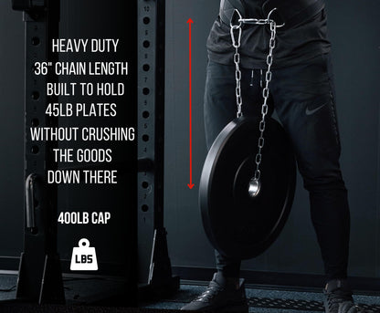 Dip Belt with Chain for Weightlifting – 42in Steel Belt Chain, 7in Padded Back Support, 400lb Capacity – Weighted Belt for Pullups, Dips, Squats – Heavy Duty Weight Belt for Men and Women