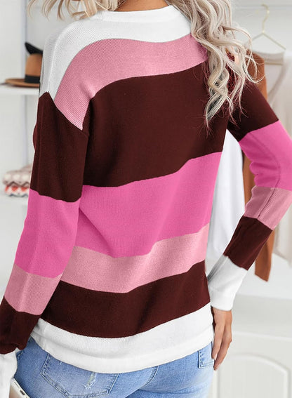 Dokotoo Womens Sweaters Striped Fall Winter Outfits 2025 Crewneck Drawstring Color Block Fashion Clothing