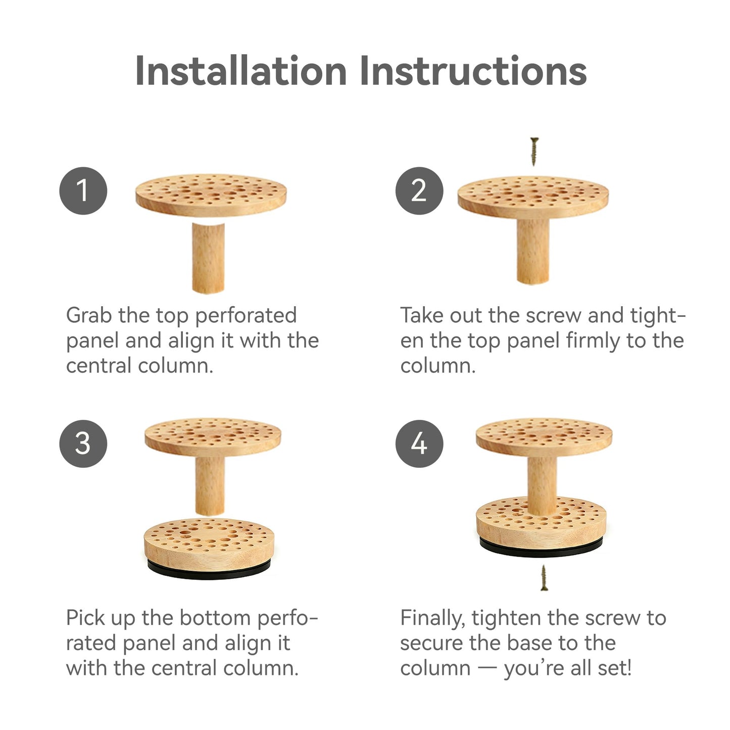 360 Rotating Paint Brush Holder, 52 Holes, Natural Wood