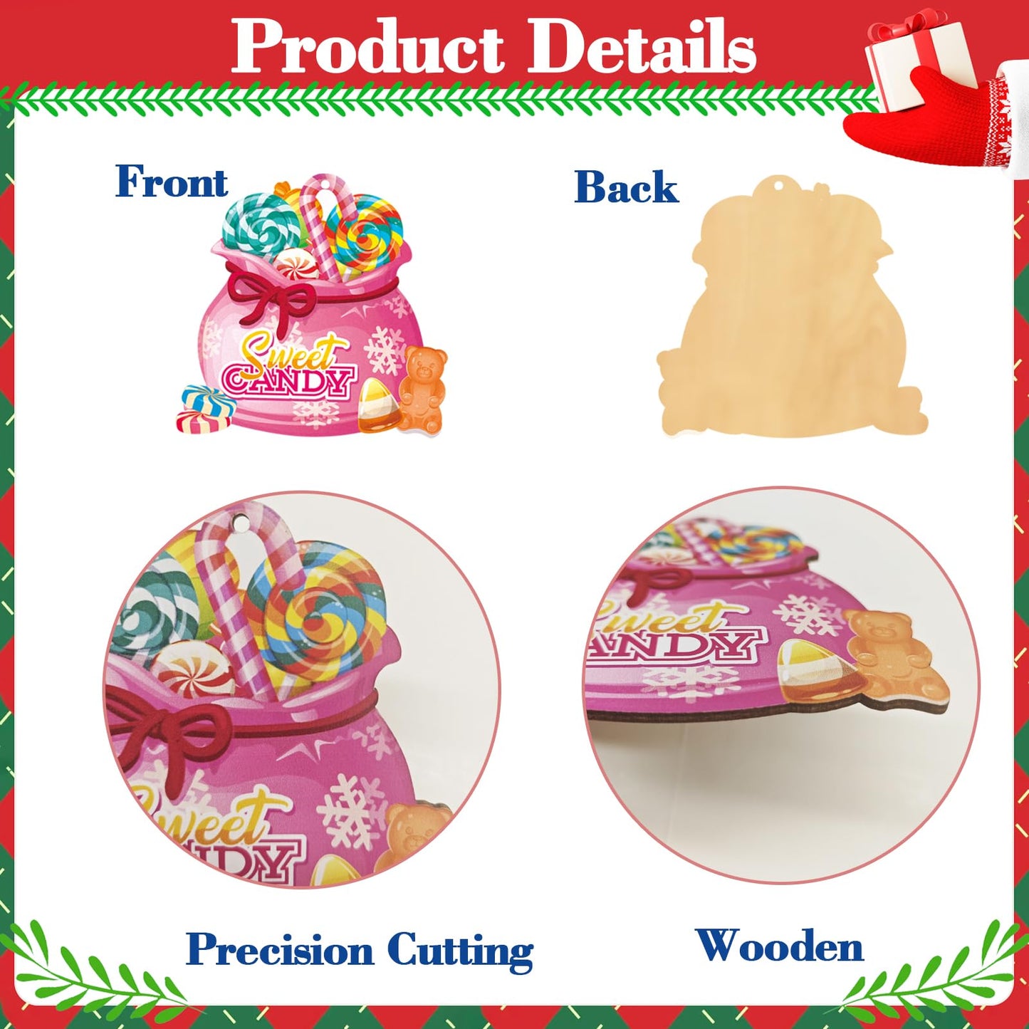 Qpout 36Pcs Candy Christmas Ornaments,Sweet Wooden Candyland Christmas Cane Cake Lollipop Hanging Decor for Xmas Tree Home Holiday Party Decorations Supplies