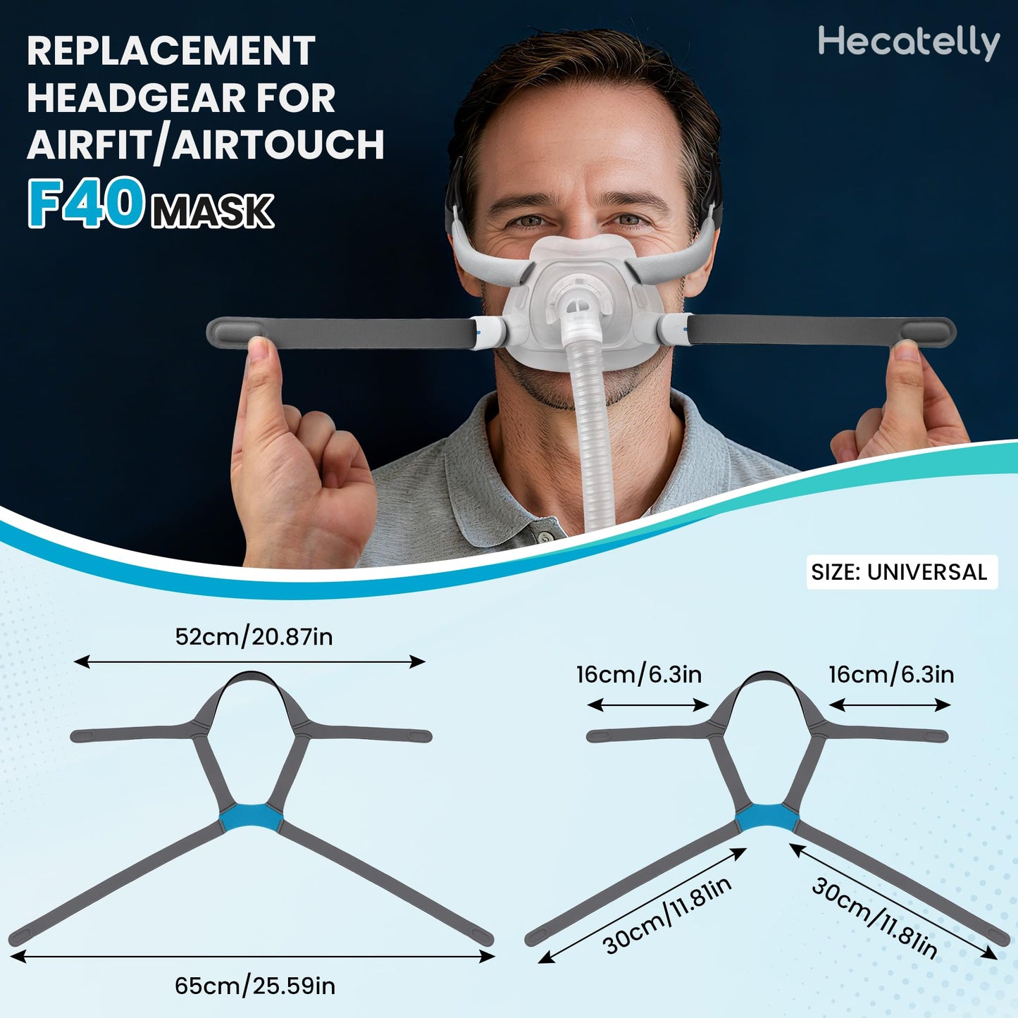 Hecatelly 1 Pack Replacement F40 Headgear and 1 Pair Magnetic Clips for AirFit F40 Headgear，Comfortable Adjustable Head Strap Replacement for Resmed F40 Full Face Mask-Standard/Medium Size