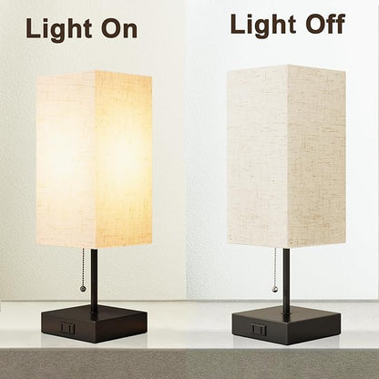 Table Lamp for Bedroom,Nightstand Lamp for Bedside with AC Outlets,Adjustable 3color LED Light Desk Lamp for Home Decor,Included Bulb and Lamp Shade (Linen White-onlyAC, 2PCS)