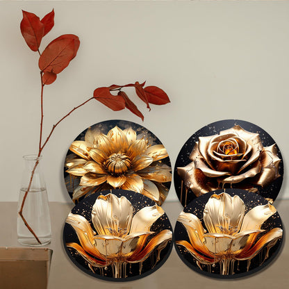 Tucocoo Golden Flowers Burner Covers,Set of 4,Lotus Floral Abstract Art Round Burner Cover Kitchen Decor Boho Pattern Classic Art Round Metal Stove Burner Covers,Two 8inch Two 10inch,Black