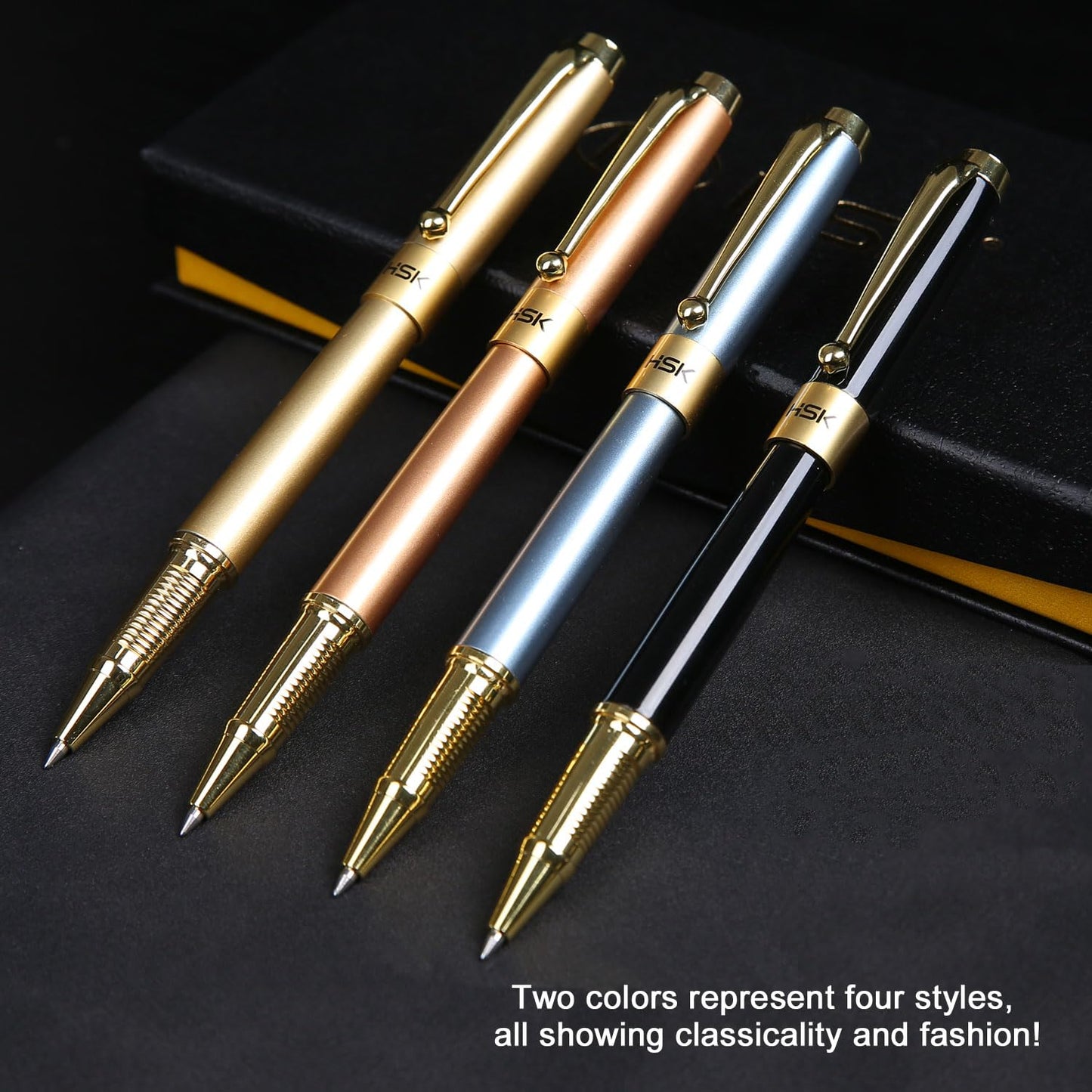 HSK Ballpoint Pens Luxury gift Pen Black Refill Line width 0.5mm,Best Ball Pen Gift Set for Men & Women Professional Executive,Office,Nice Pens Classy Gift Box (Gold)