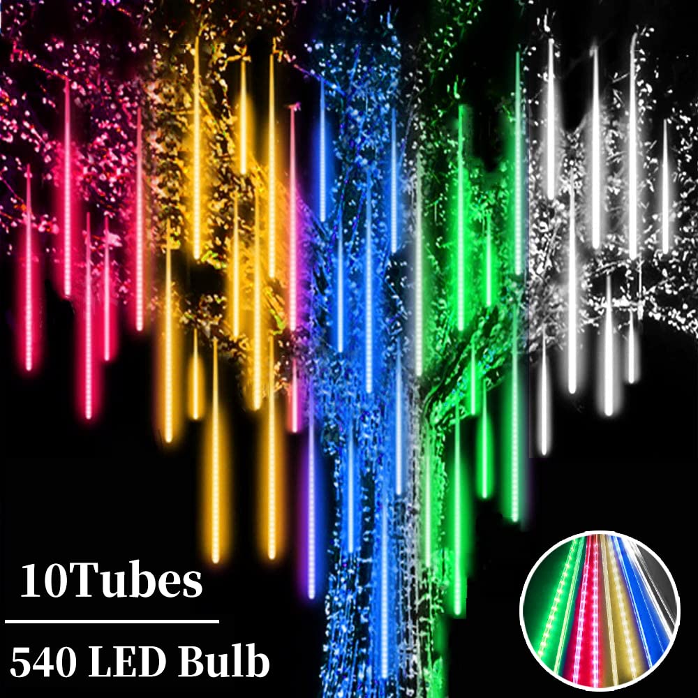 Roytong Meteor Shower Lights - 20 Inch 10 Tube 540 LED Rain Falling Icicle Cascading Lights for Xmas Tree, Halloween, Patio, Garden, Eaves Decoration (Can Connect 100 Sets)