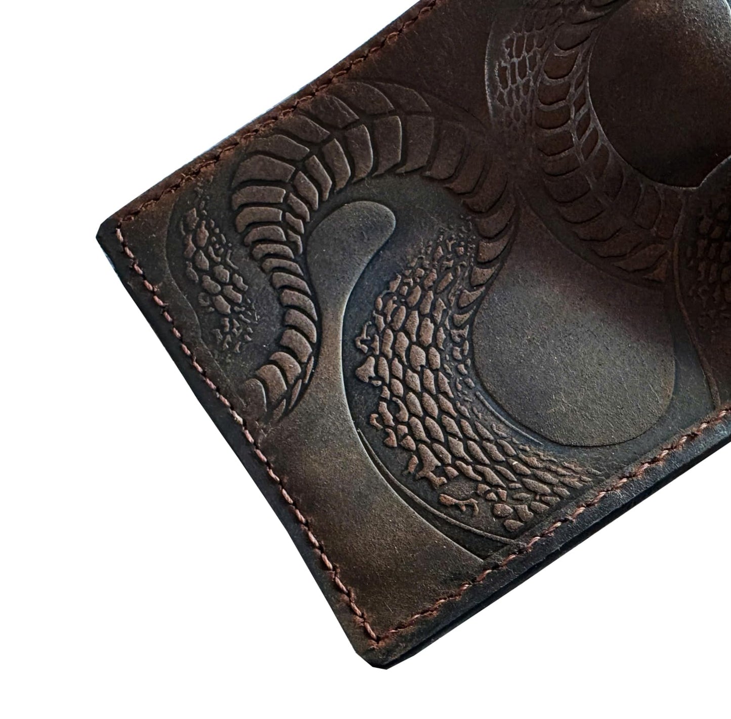 Mayan Corner - Authentical handcrafted wallet, bifold distressed leather gift, ID card wallet for dad - Snake