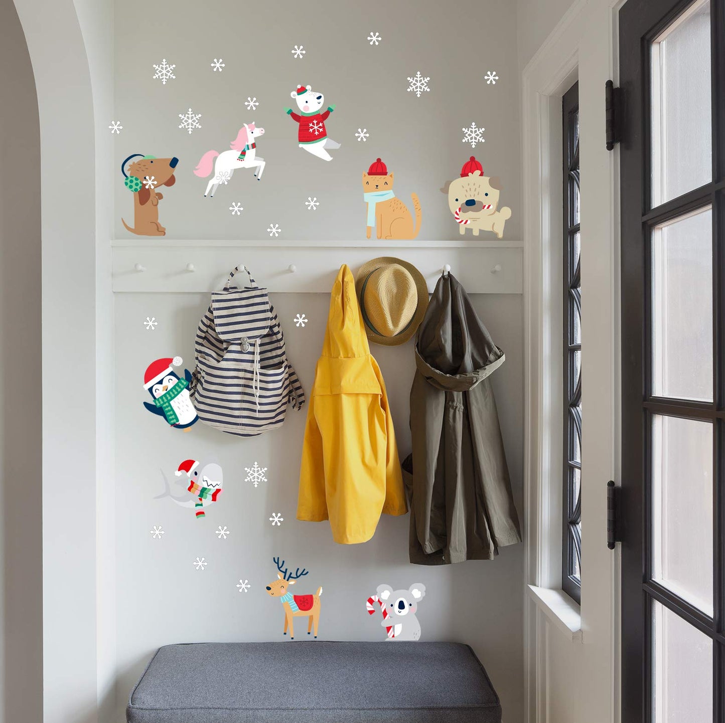 Paper Riot Co. Snow Animals Cute Characters Christmas Holiday Wall Stickers Removable Adhesive for Classroom Kids Room Nursery Bedroom Home Decor 66 Count Decals