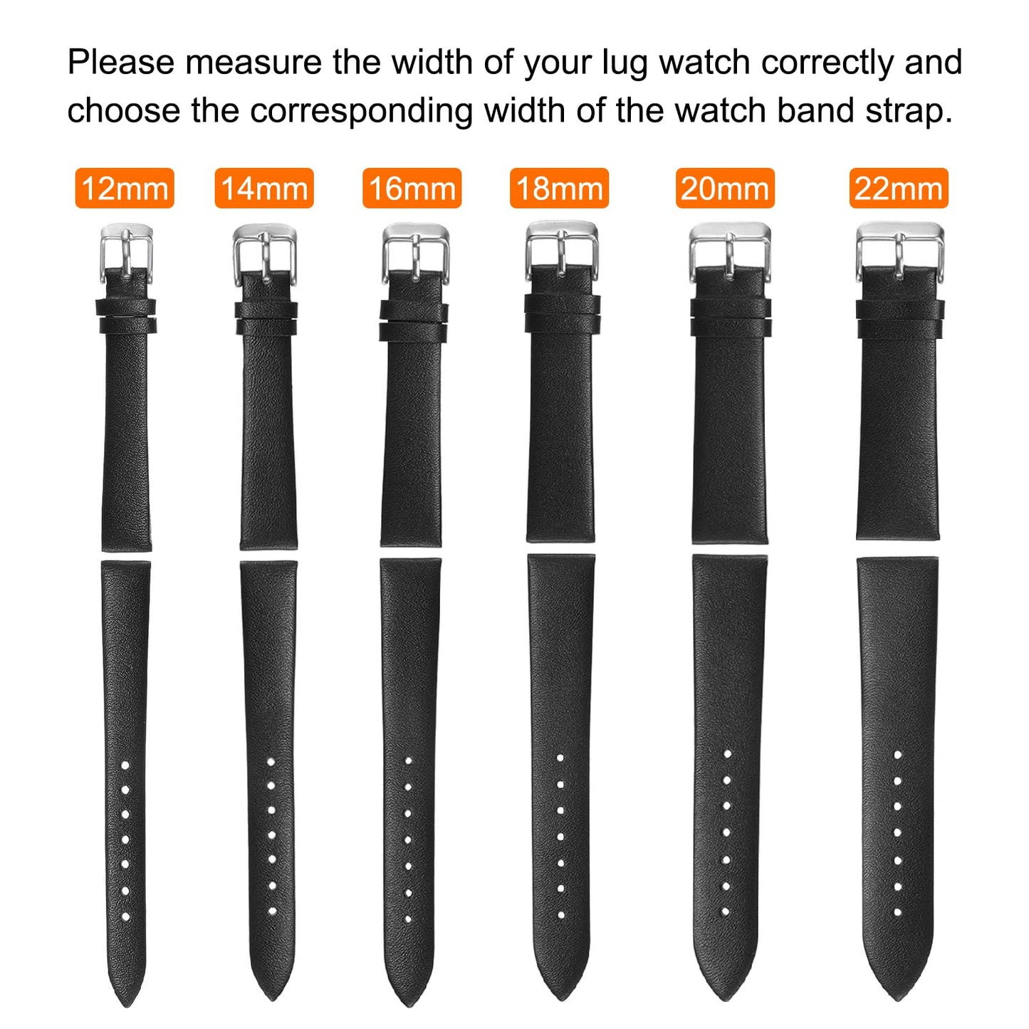 uxcell 12mm Black Genuine Leather Watch Bands, Quick Release Flat Thin Elegant Leather Watch Strap Wristband Replacement Bands with Silver Stainless Steel Buckle for Women