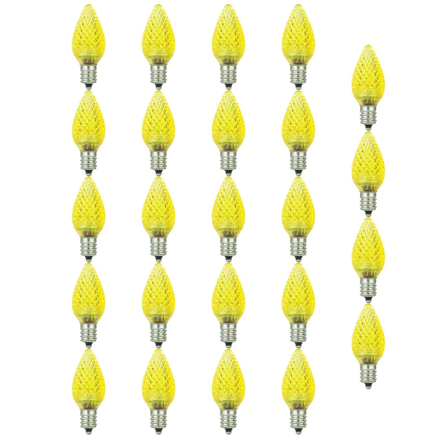 Sunlite 40462 LED C7 Holiday Decorative Light Bulb, 0.4 Watts, E12 Candelabra Base, Faceted Christmas-Lights; Nightlight, Yellow