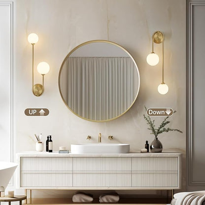 Golden Wall lamp Double Ball, mid-Century Modern Glass Wall sconces,with G9 Tricolor Bulb for Living Room Bedroom Bedside Stairs Restaurant Bathroom Corridor Aisle Lighting