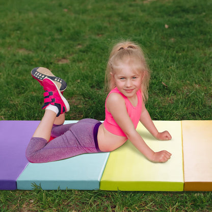 Kangaroo Hoppers Gymnastics Tumbling Mats for Kids, Foldable Gym Tumble Mat with Carrying Handles for Home Activity Play, 4 FT x 8 FT, 5-Panel, 1.5'' Thickness