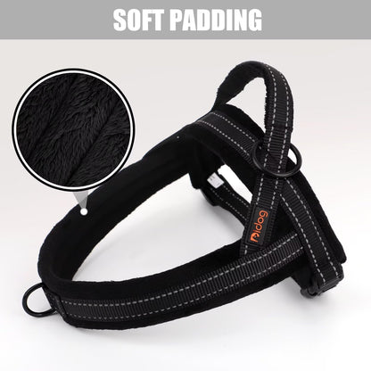 Didog Soft Flannel Padded Dog Vest Harness, No Pull/Quick Fit Reflective Dog Strap Harness, Easy for Training Walking (L:Chest 26-32", Black)