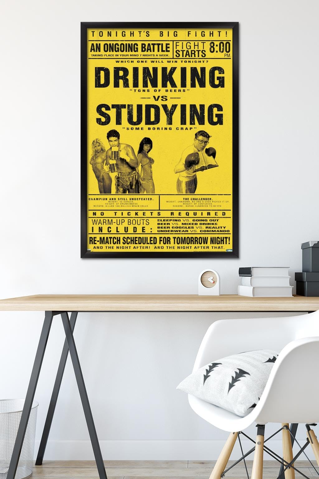 Trends International Drinking Versus Studying Wall Poster, 22.375" x 34", Black Framed Version