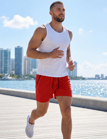 MAGCOMSEN Men's 5" Athletic Gym Shorts Mesh Lightweight Stretch Workout Running Basketball Shorts with Pockets Red L