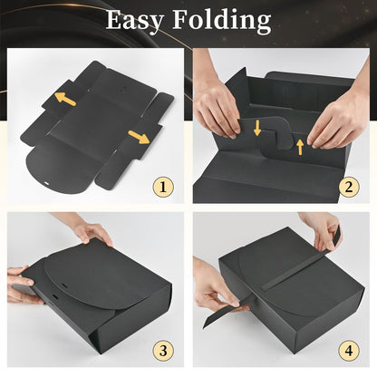 Ocmoiy 12 Pack Gift Boxes with Lids, 10.6x7.8x3.1 Inch Black Paper Gift Box with Ribbon, Bridesmaid Proposal Box for Wedding, Packaging, Baby Shower, Birthday, Christmas, Party, Present Crafting