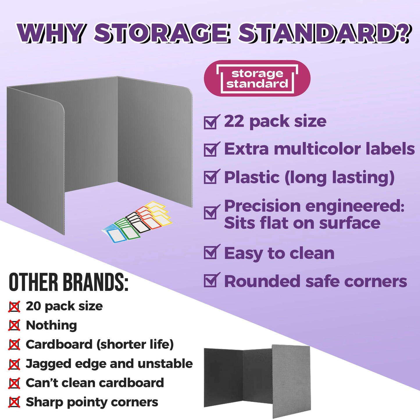 22-Pack Desk Dividers for Students - Waterproof & Durable Plastic Privacy Shield Divider, Classroom Folders Teacher Supplies, Easy-to-Clean Plastic Study Carrel Folder Boards for Student Desks, Grey