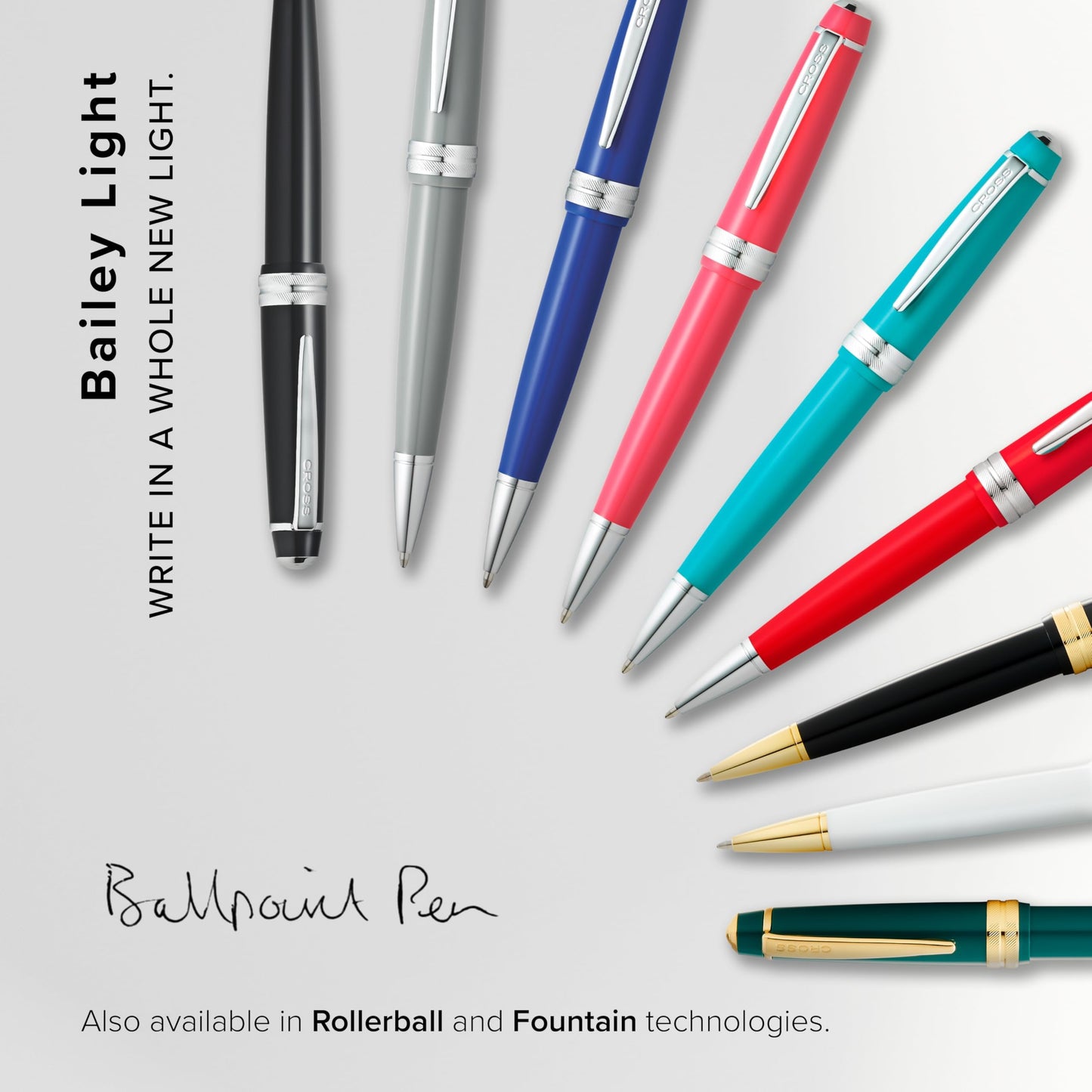 Cross Bailey Light Polished Blue Resin Ballpoint Pen - Professional Pen for Effortless Writing - Journaling, Note-Taking & More - Black Ink - Easy Handling - Includes Gift Box